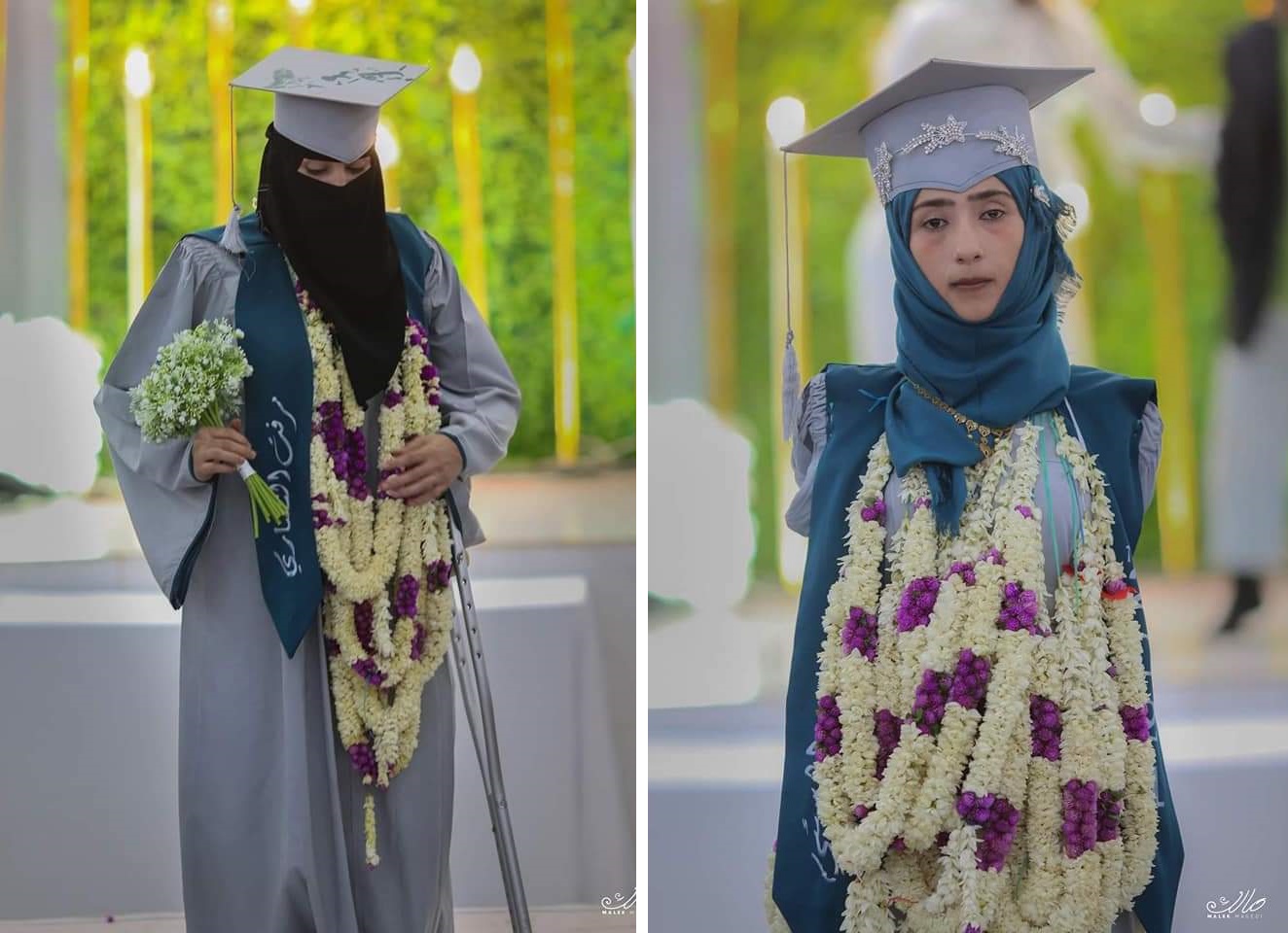 الشاباتان اليمنيتان من تعز الخريجتان، رحمة ومرفت